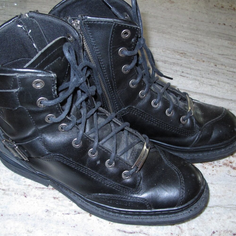 Haley Davidson Men's Motorcycle Boots Zip-Up Black Size 10